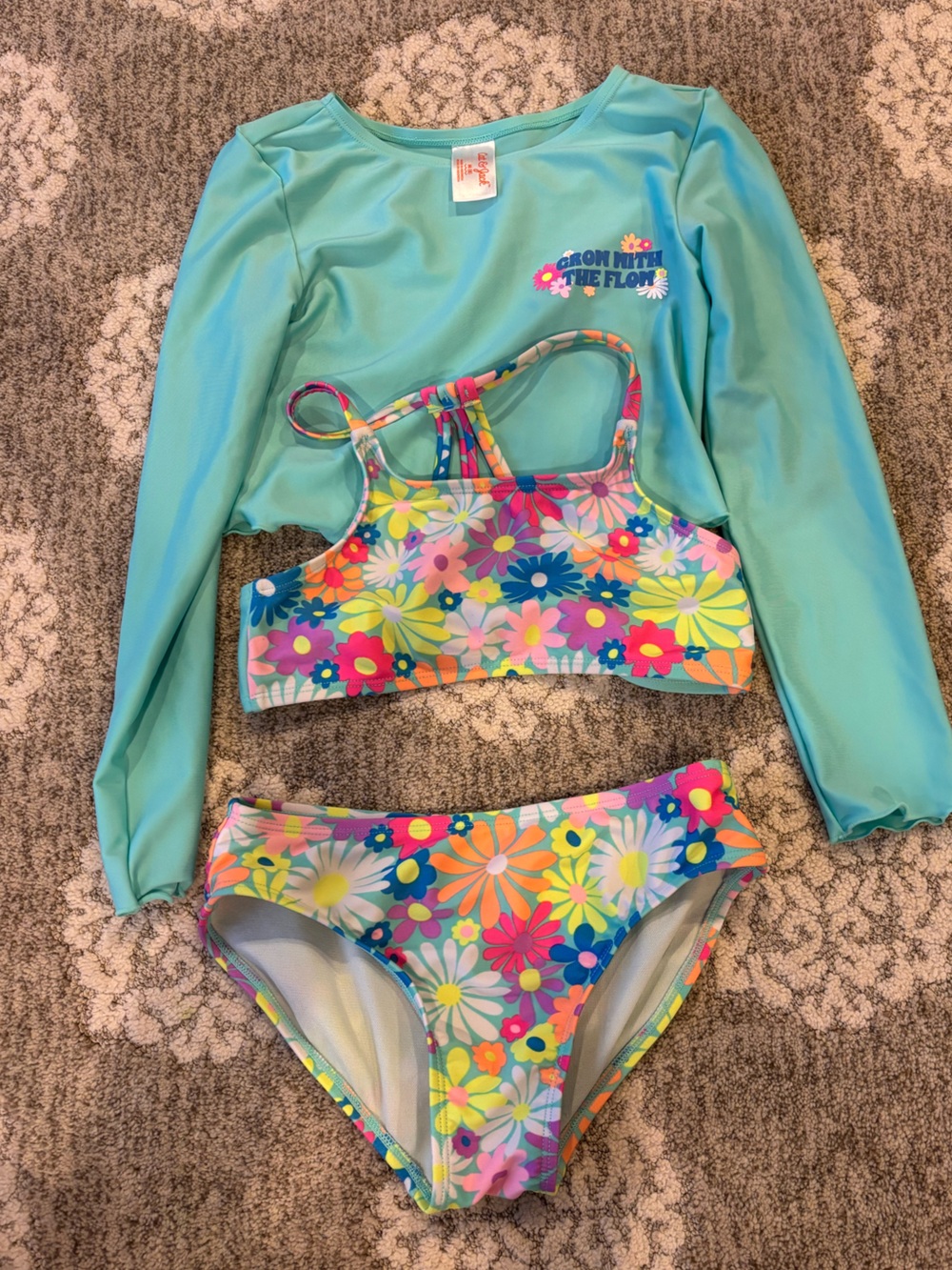 Cat & Jack 3 Piece Swimsuit with Rashguard Size 8